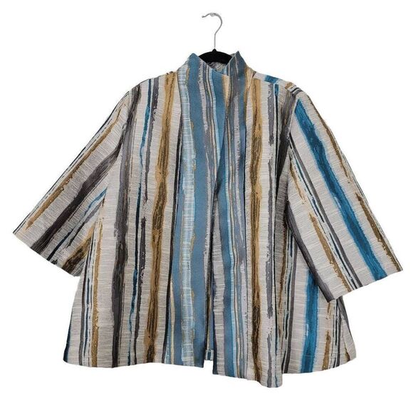 IC by Connie K Jackets & Blazers - IC by Connie K Open Front Coat Sz XXL‎ Blue Tan Tapestry Neutral Modest Modern